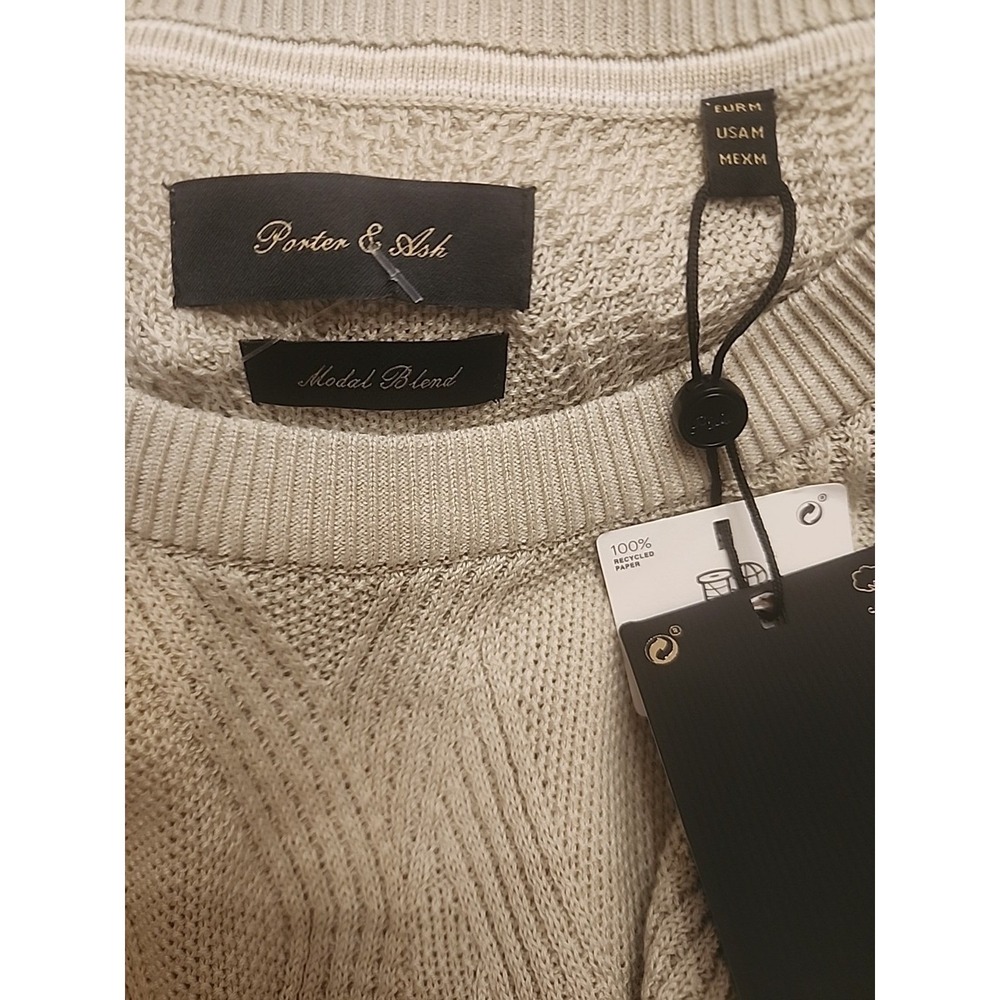 NEW PORTER & ASH Shirt Mens MEDIUM Beige TAUPE Pullover Textured Sweater Modal - Picture 5 of 10
